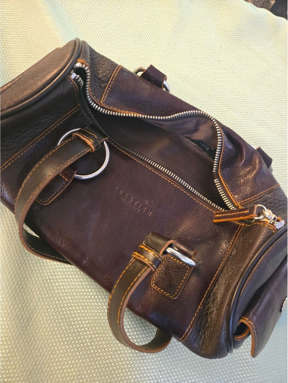 Kenneth Cole Reaction Brown Leather Duffel Satchel Bag *Broken Zipper* - Picture 7 of 7